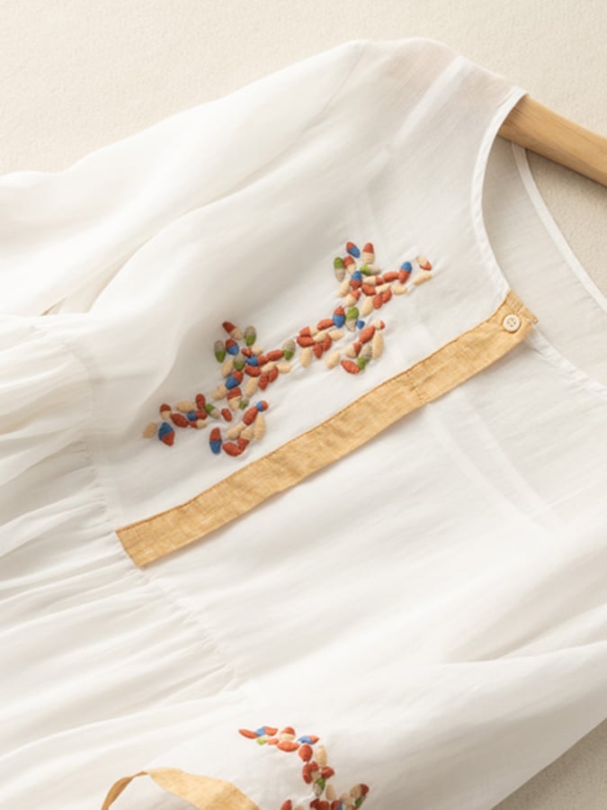 Tavish Women's Dress – Embroidered Cotton-Linen Dress with Ethnic-Inspired Design and Easy Fit