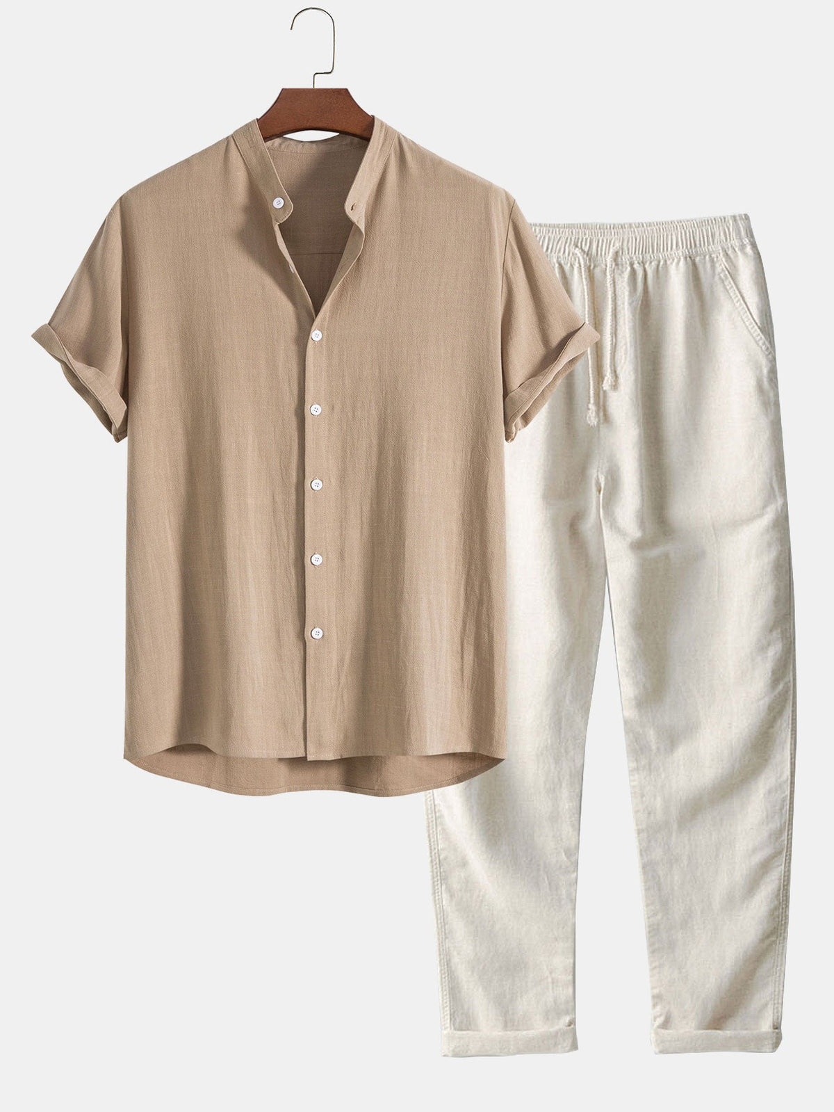 Thalassa Men's Summer Two-Piece Set – Breathable Linen-Feel Style with Short-Sleeve Design & Easy-Fit Trousers