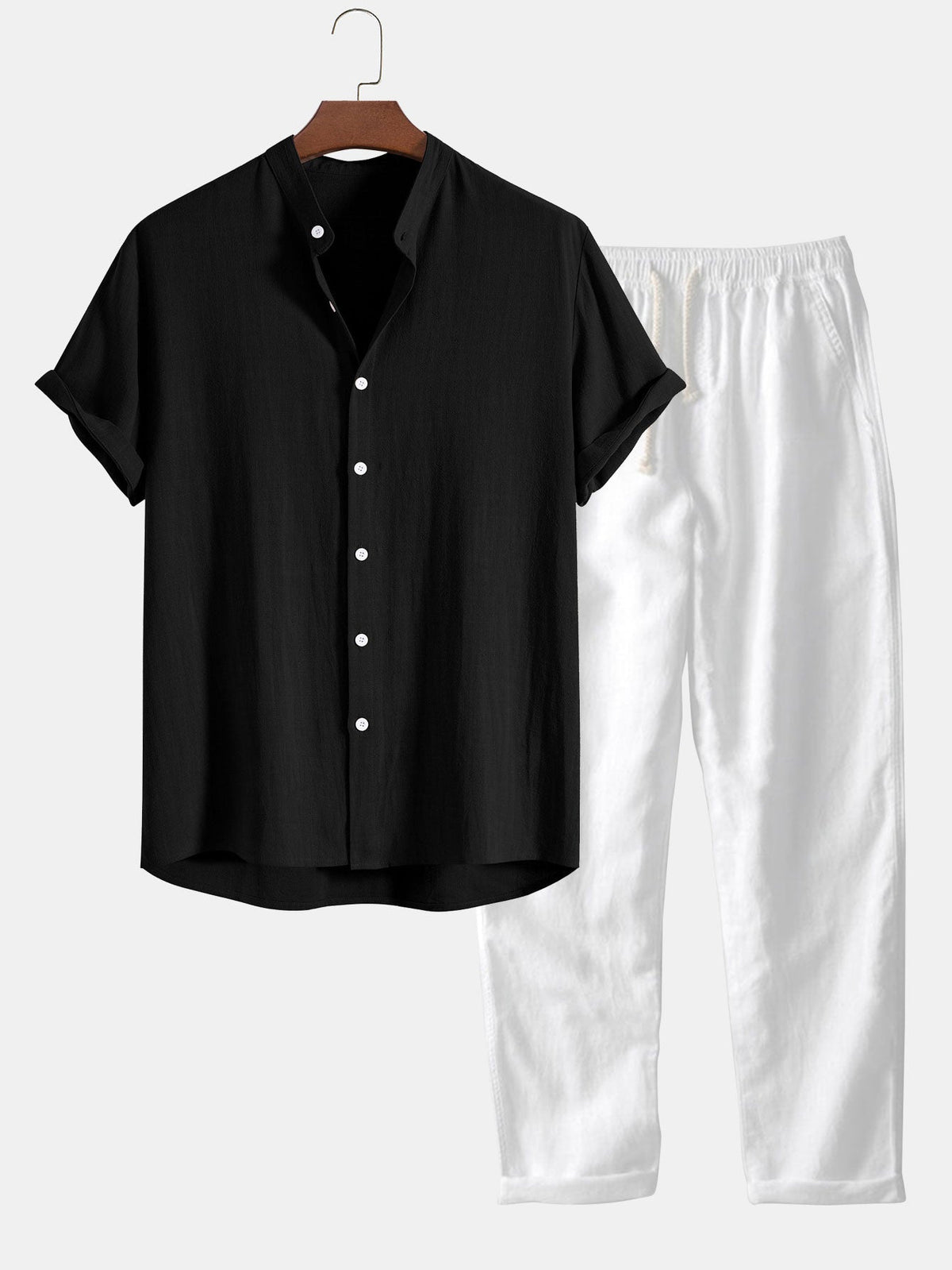 Thalassa Men's Summer Two-Piece Set – Breathable Linen-Feel Style with Short-Sleeve Design & Easy-Fit Trousers