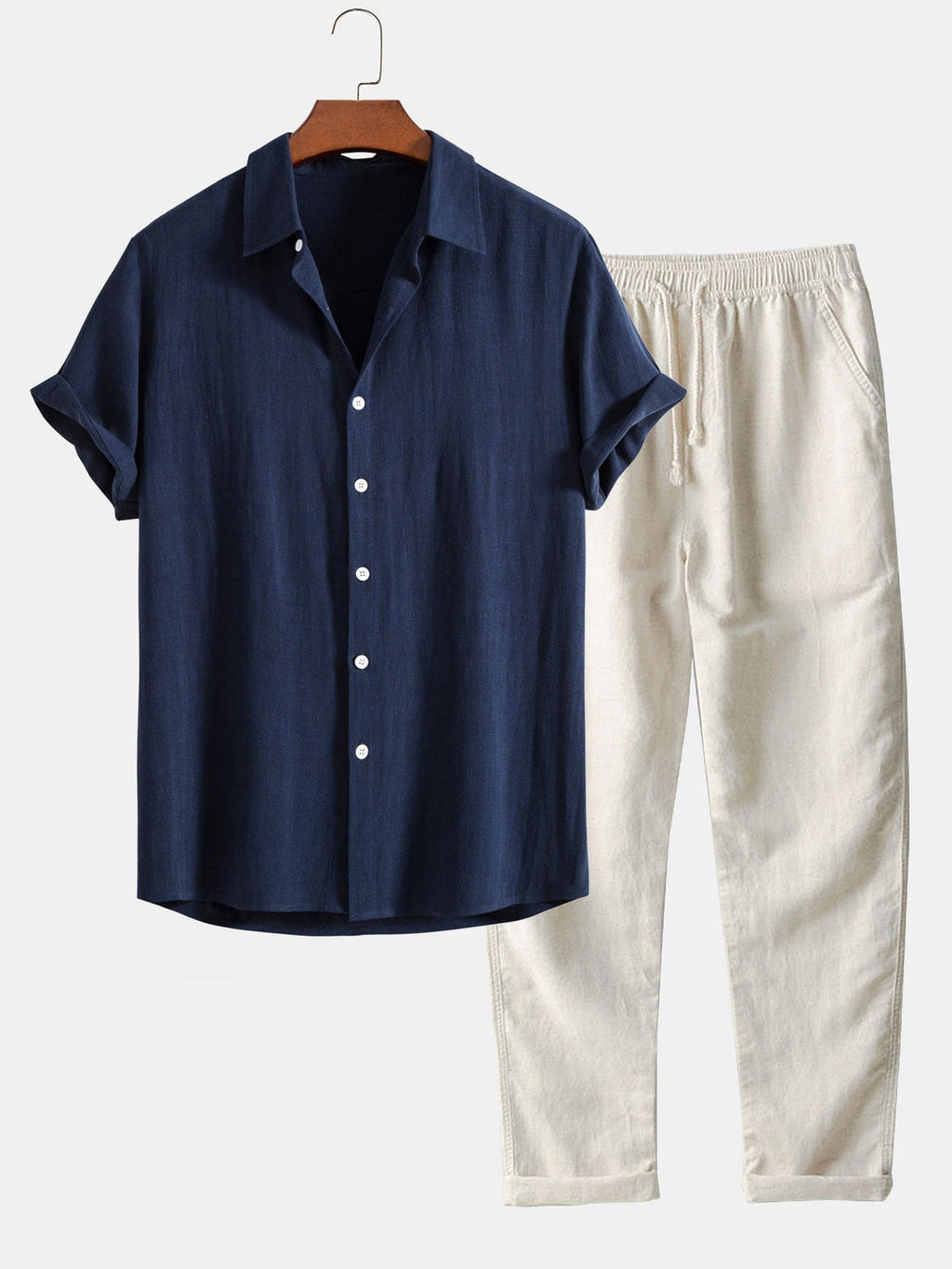 Thalassa Men's Summer Two-Piece Set – Breathable Linen-Feel Style with Short-Sleeve Design & Easy-Fit Trousers