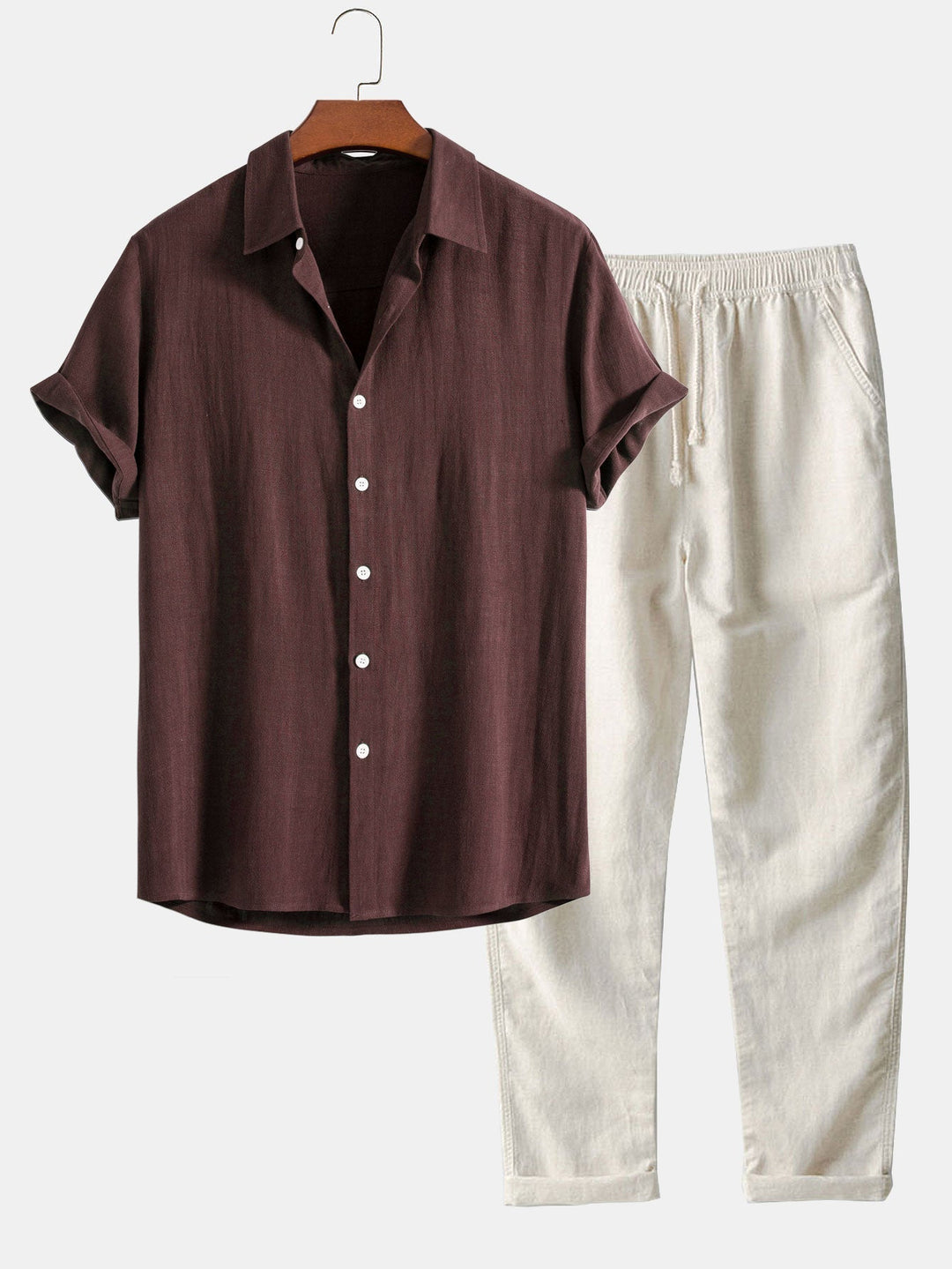 Thalassa Men's Summer Two-Piece Set – Breathable Linen-Feel Style with Short-Sleeve Design & Easy-Fit Trousers