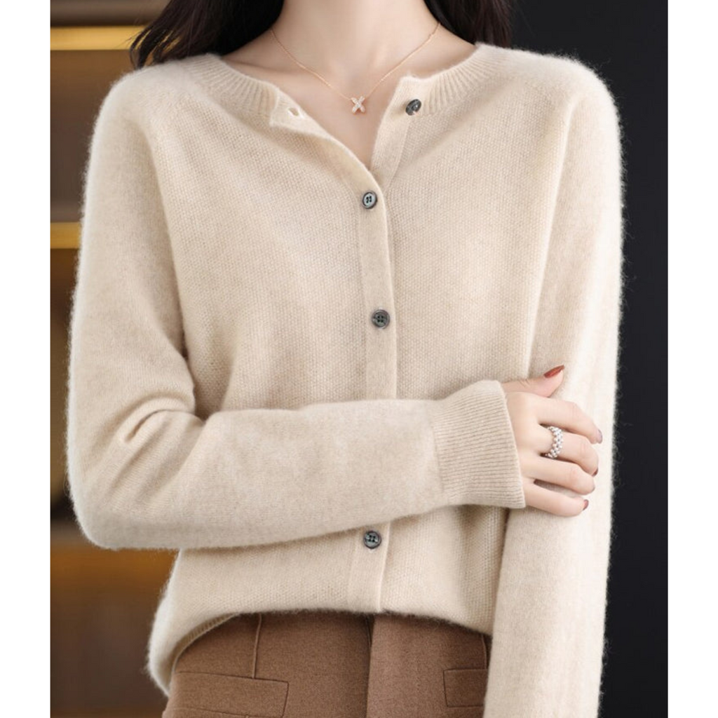 Elian Women's Cardigan – Sophisticated Gentle Merino Wool & Cashmere Cardigan with Crewneck