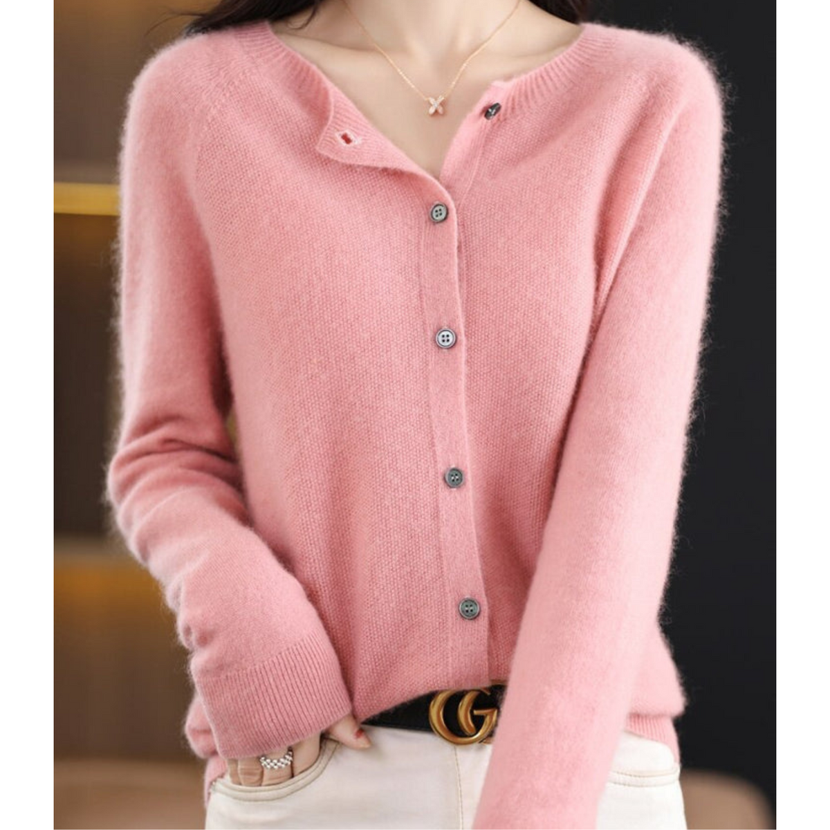 Elian Women's Cardigan – Sophisticated Gentle Merino Wool & Cashmere Cardigan with Crewneck