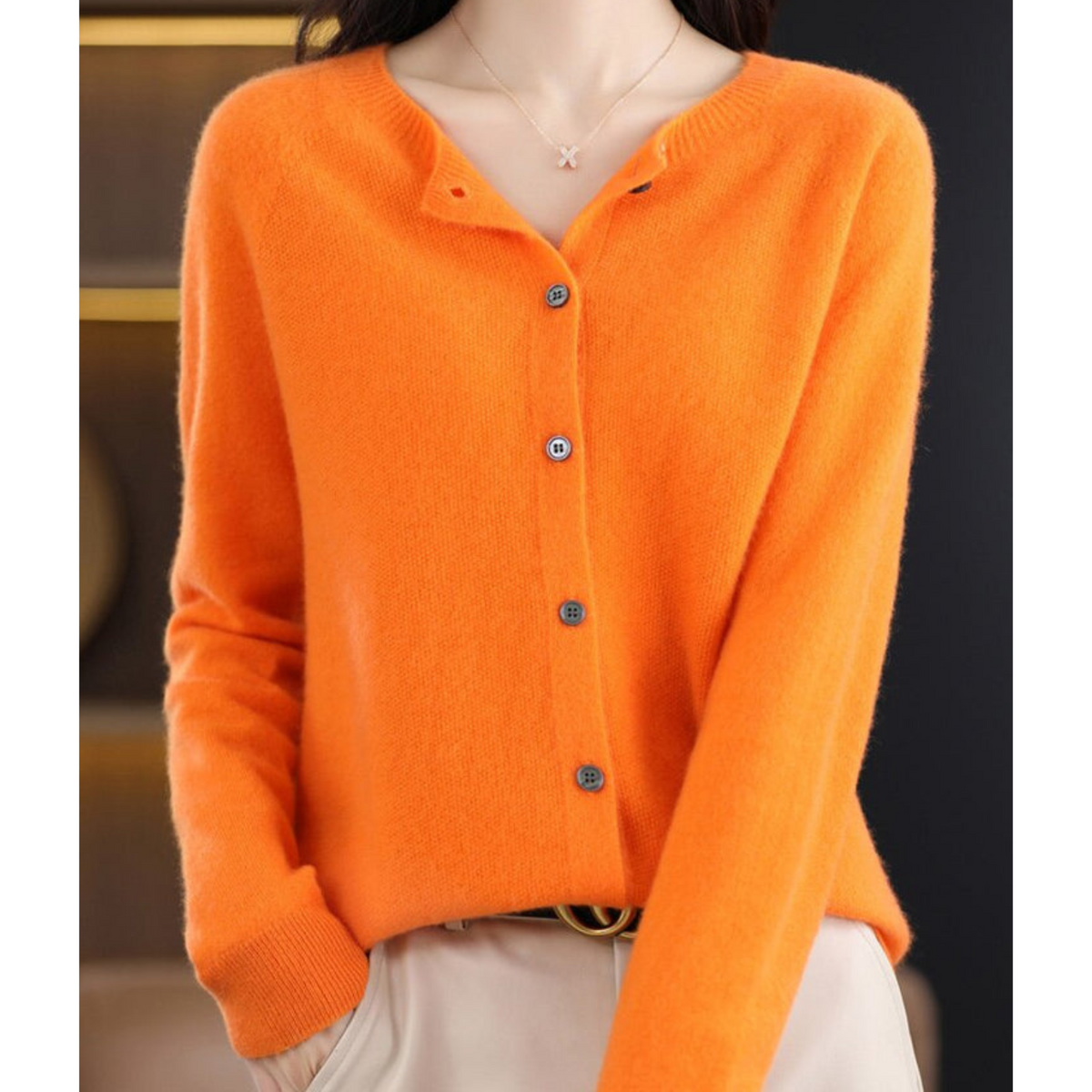 Elian Women's Cardigan – Sophisticated Gentle Merino Wool & Cashmere Cardigan with Crewneck
