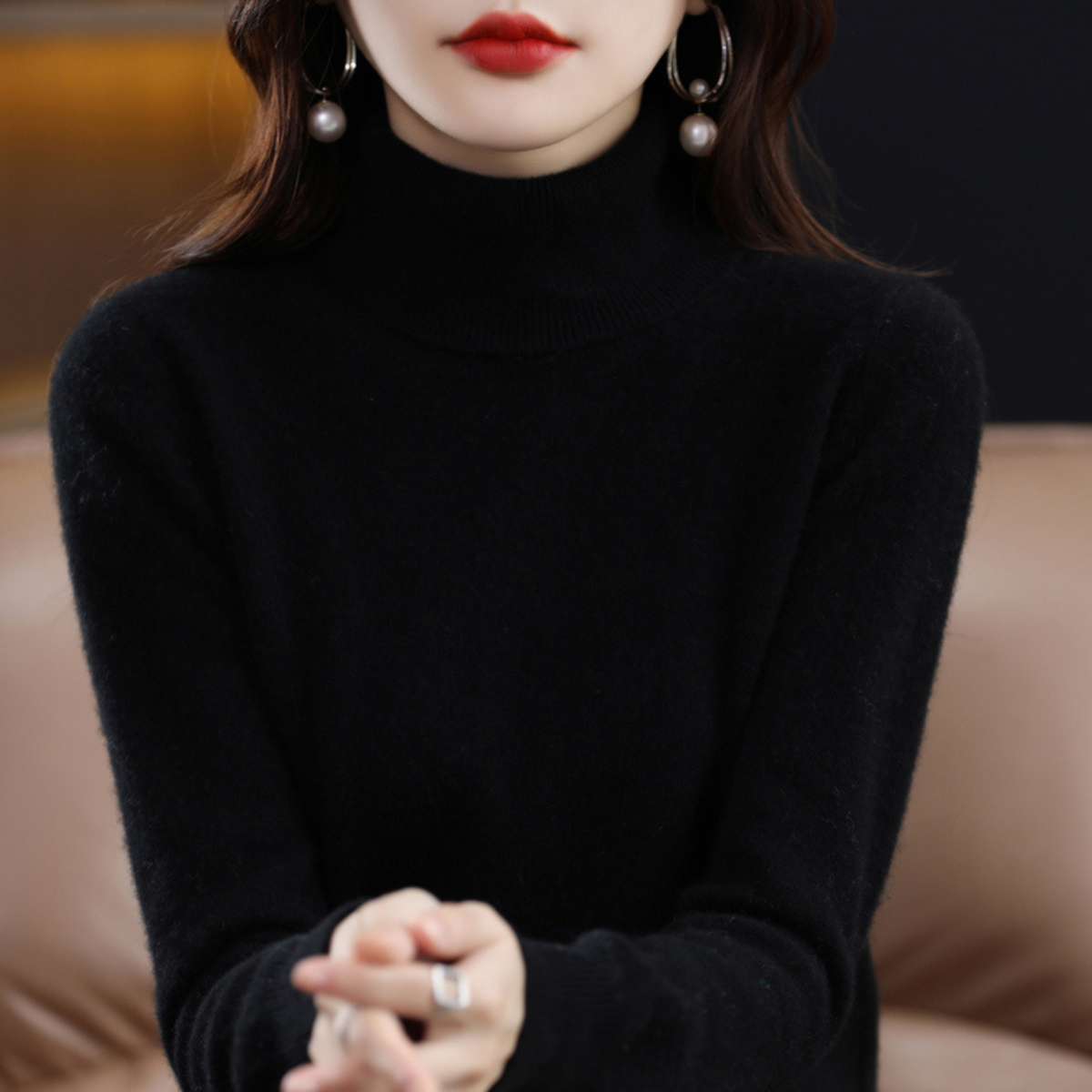 Delphinia Cashmere Turtleneck Sweater for Women – Premium Plush Knit for Warmth and Light Comfort