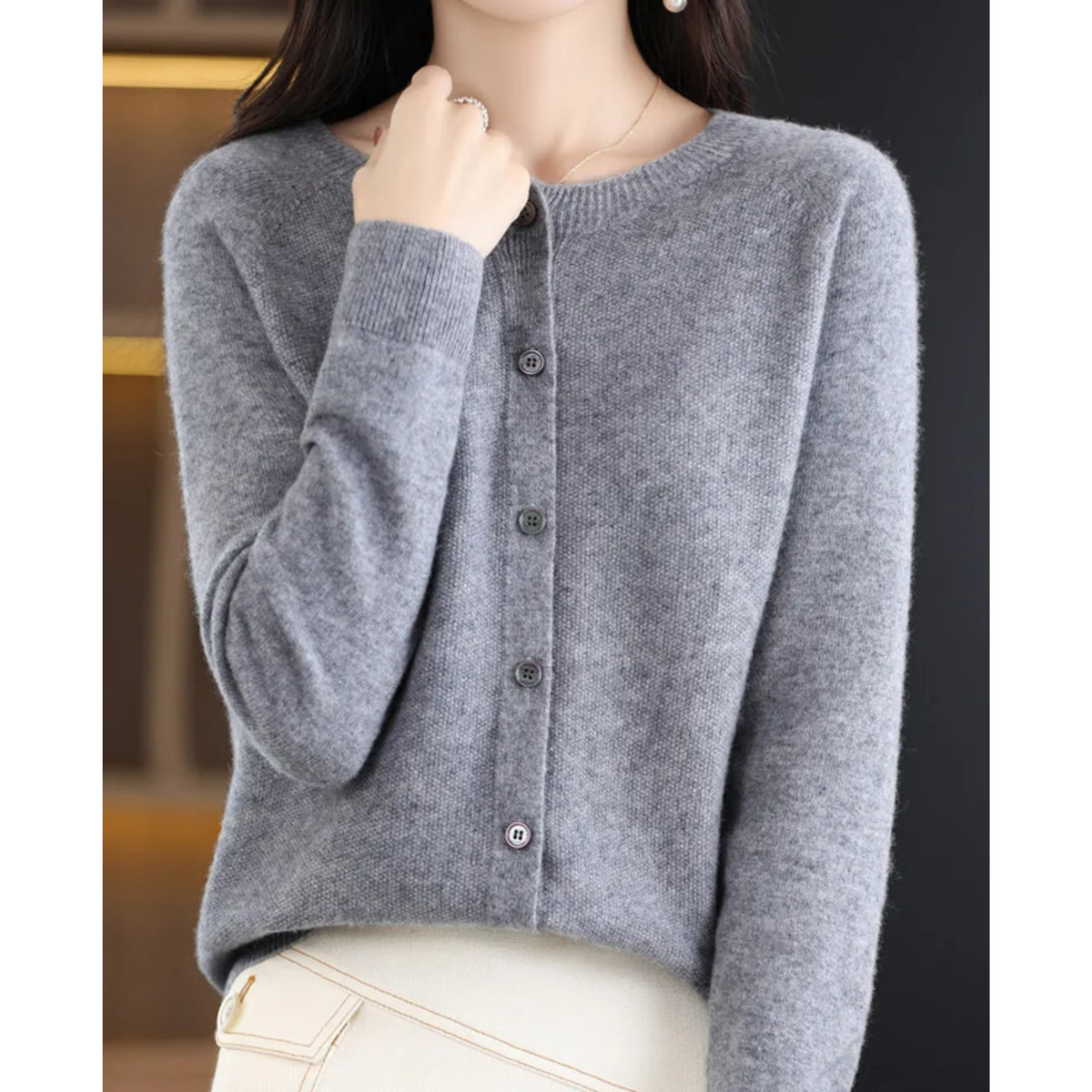 Elian Women's Cardigan – Sophisticated Gentle Merino Wool & Cashmere Cardigan with Crewneck