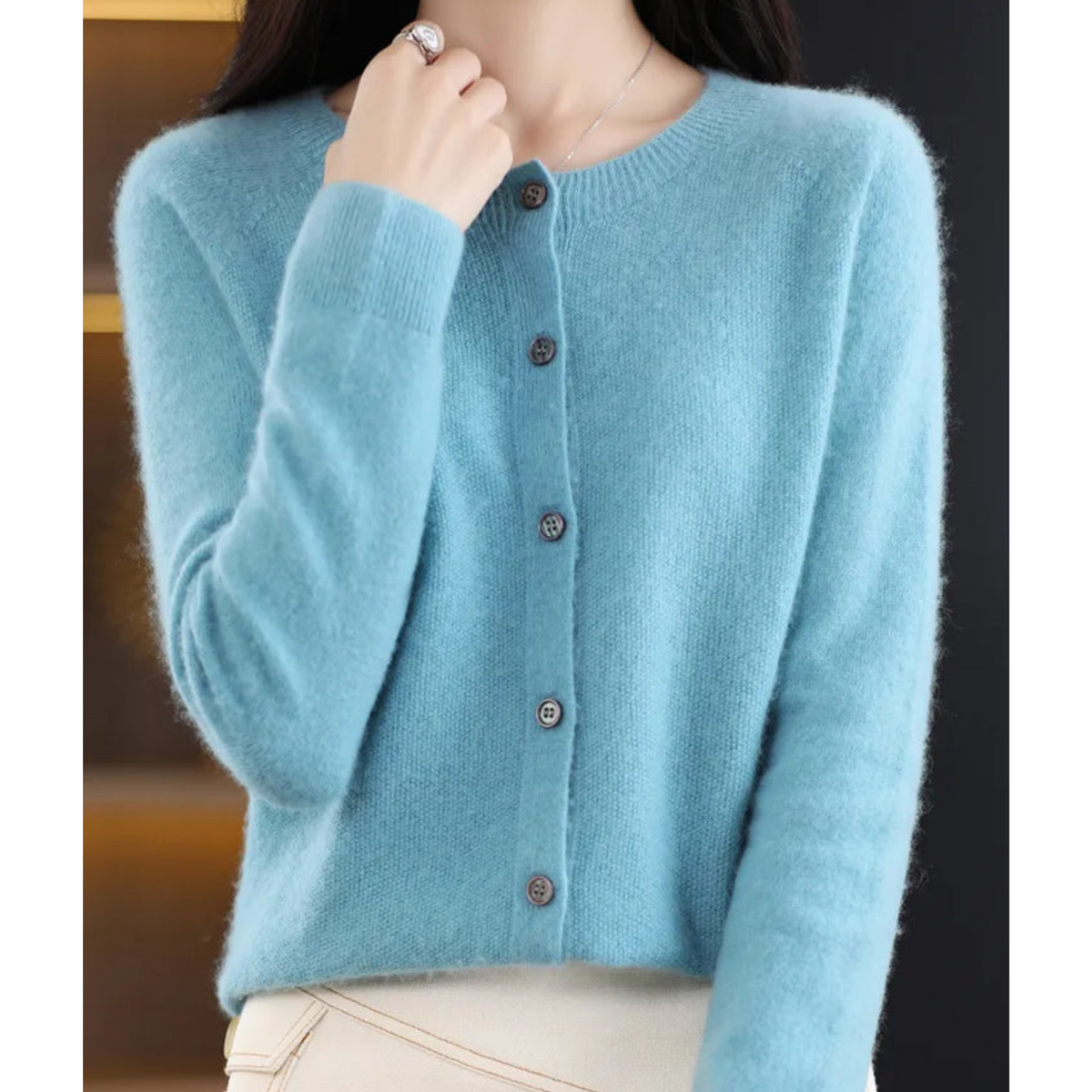 Elian Women's Cardigan – Sophisticated Gentle Merino Wool & Cashmere Cardigan with Crewneck