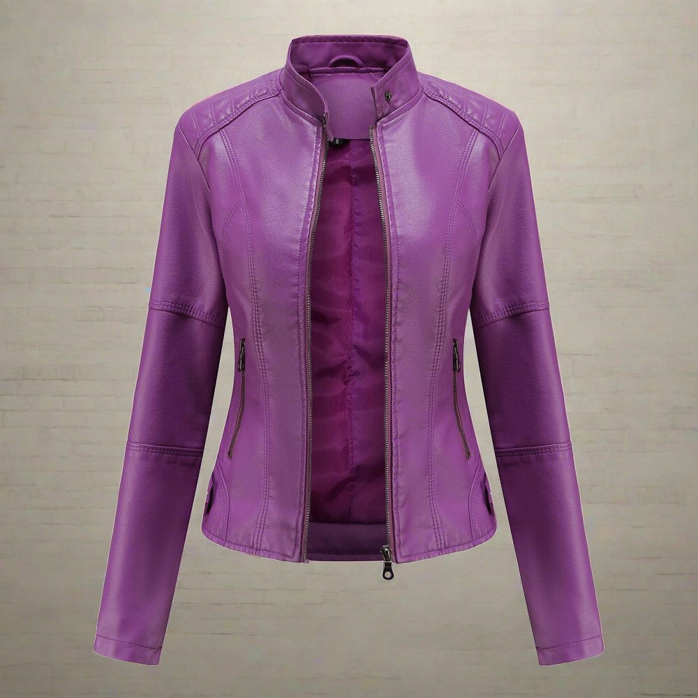 Dagfinn Women's Leather Jacket – Sophisticated Regular Fit with Zippered Handy Pockets & Zip Closure