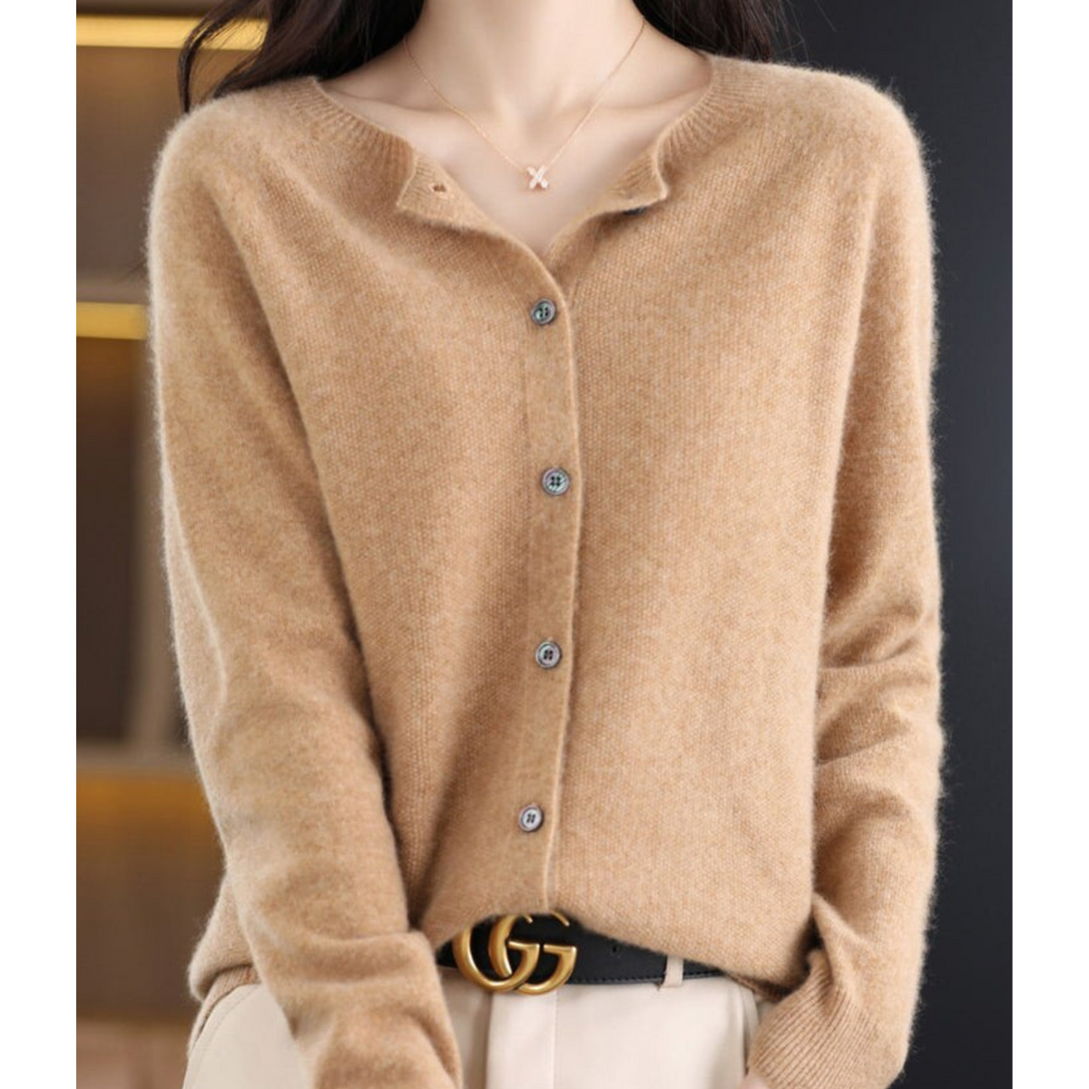 Elian Women's Cardigan – Sophisticated Gentle Merino Wool & Cashmere Cardigan with Crewneck