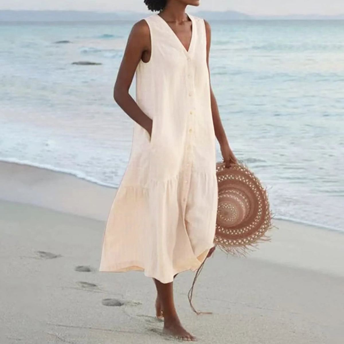 Sindri Women's Summer Dress – Refined V-Neckline Dress with an Airy Fit & Timeless Design