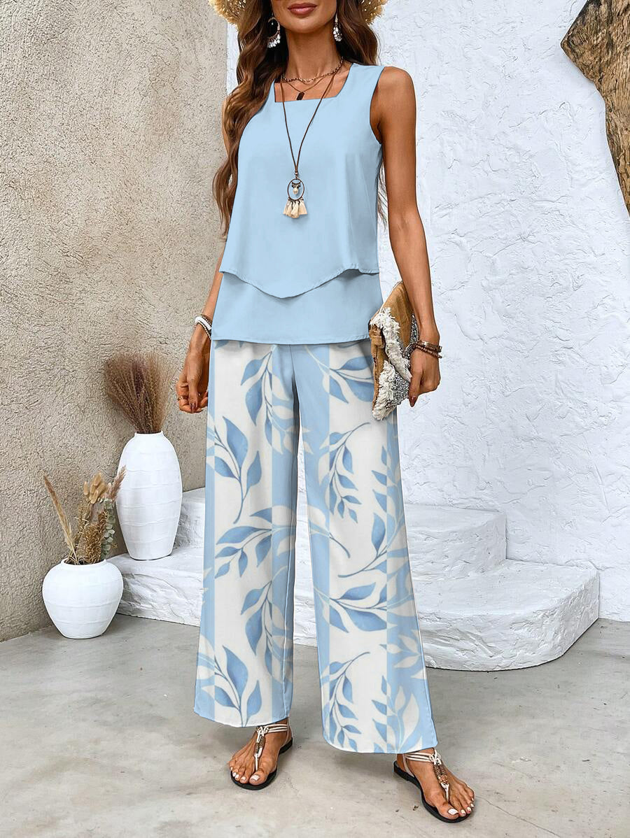 Milo Women's Set – Sophisticated Floral-Print Top & Trousers with a Flattering, Cozy Fit