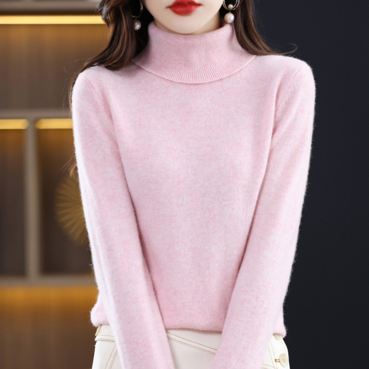 Delphinia Cashmere Turtleneck Sweater for Women – Premium Plush Knit for Warmth and Light Comfort