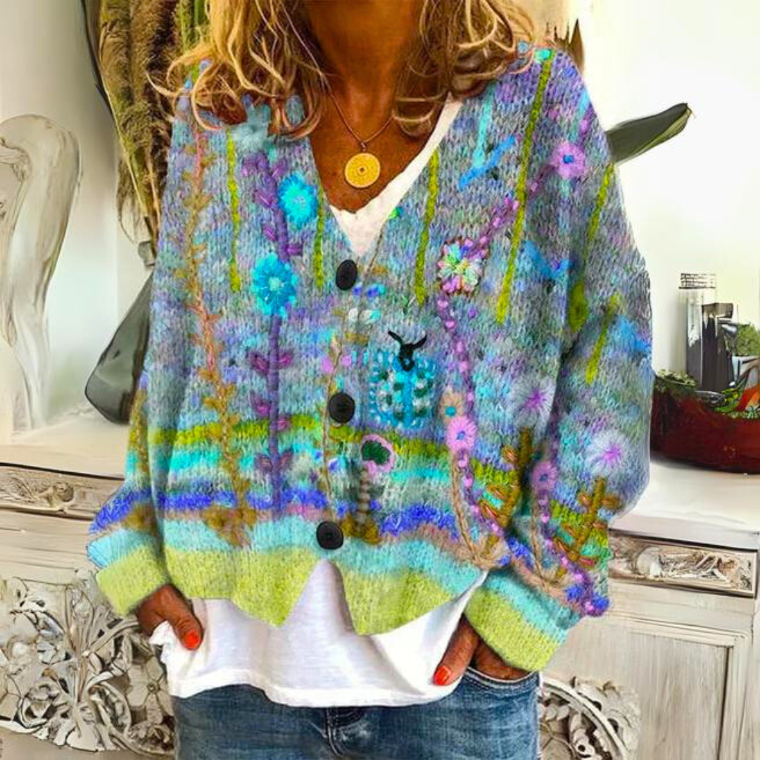 Gwenna Bohemian Cardigan – Multicolor Cardigan with Floral Embroidery and a Loose, Easy Fit
