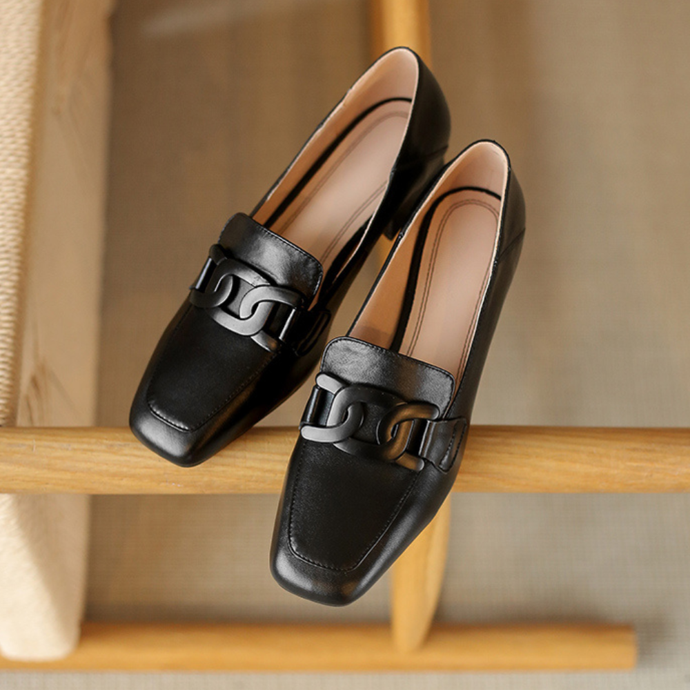 Elian Women's Mary Jane Loafers – Leather Shoes with a Chunky Heel for All-Day Comfort