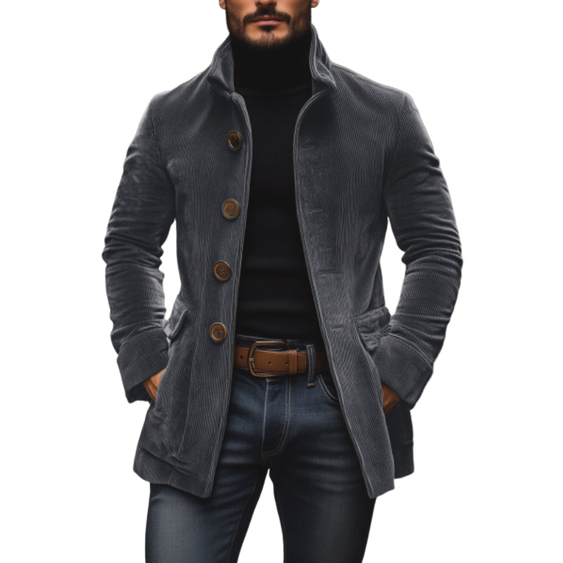 Valdemar Men's Corduroy Coat – Fitted Silhouette with Mandarin Collar & Sophisticated Side Slip Pockets