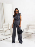 Valko Women's Two-Piece Set – Draped Top and Wide-Leg Pants with an Refined Cut