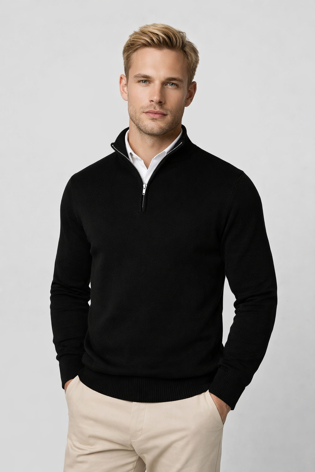 Draycen Men's Half-Zip Sweater – Mandarin Collar, Plush Knit & Smart-Casual Style