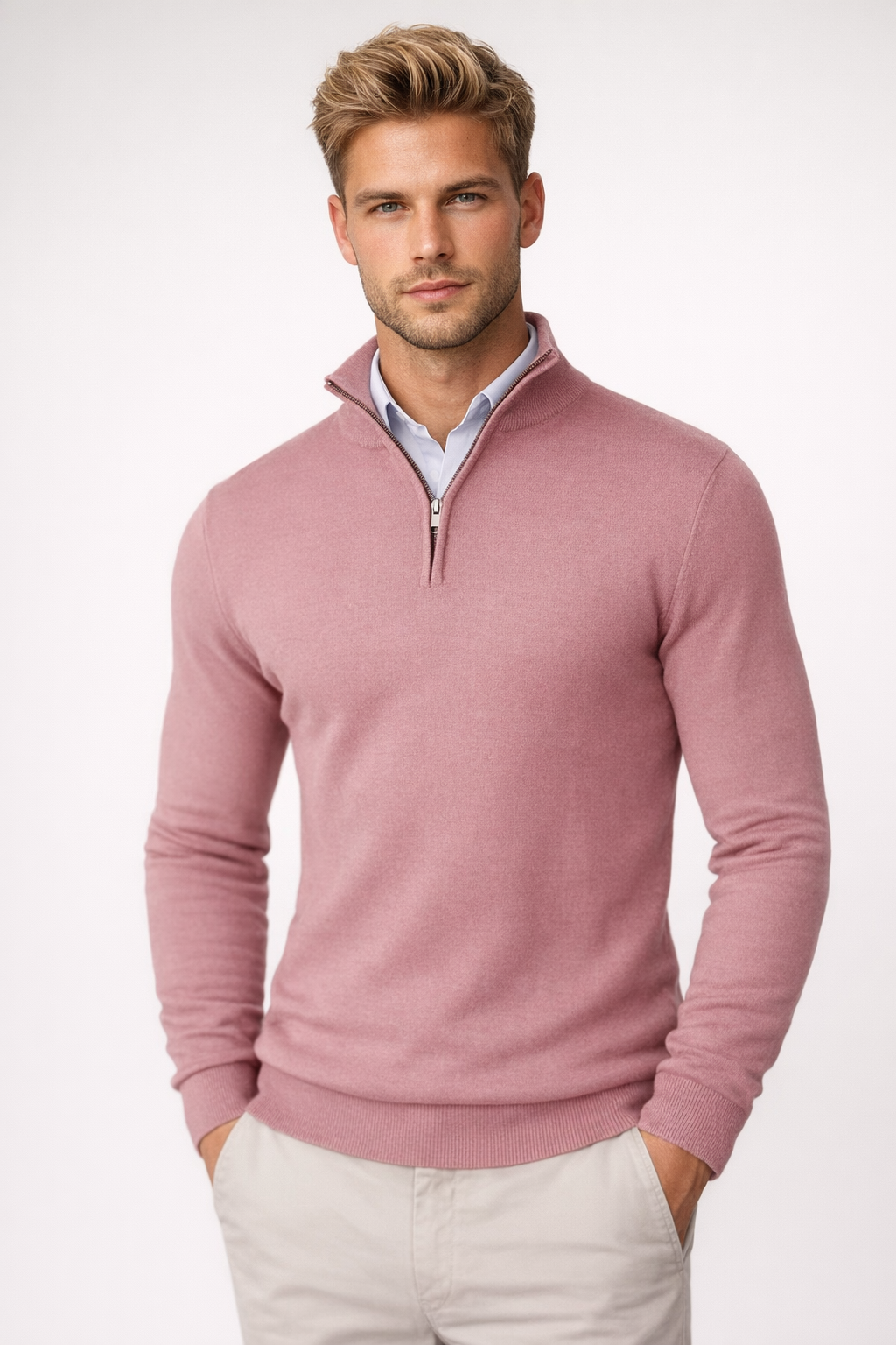 Draycen Men's Half-Zip Sweater – Mandarin Collar, Plush Knit & Smart-Casual Style