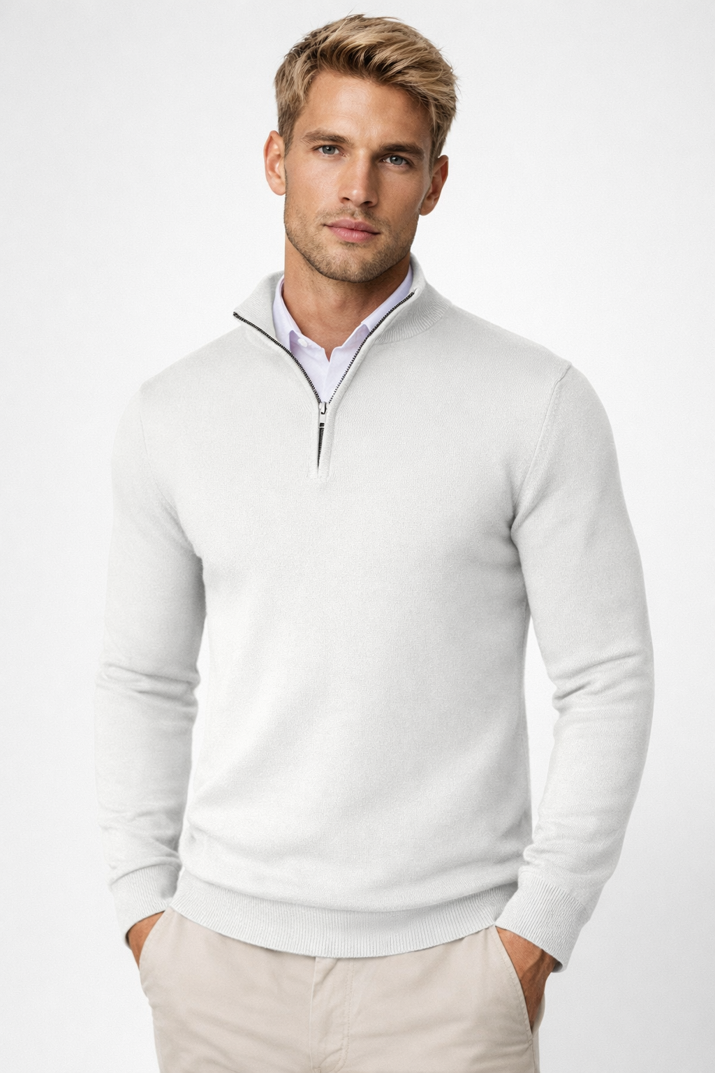 Draycen Men's Half-Zip Sweater – Mandarin Collar, Plush Knit & Smart-Casual Style