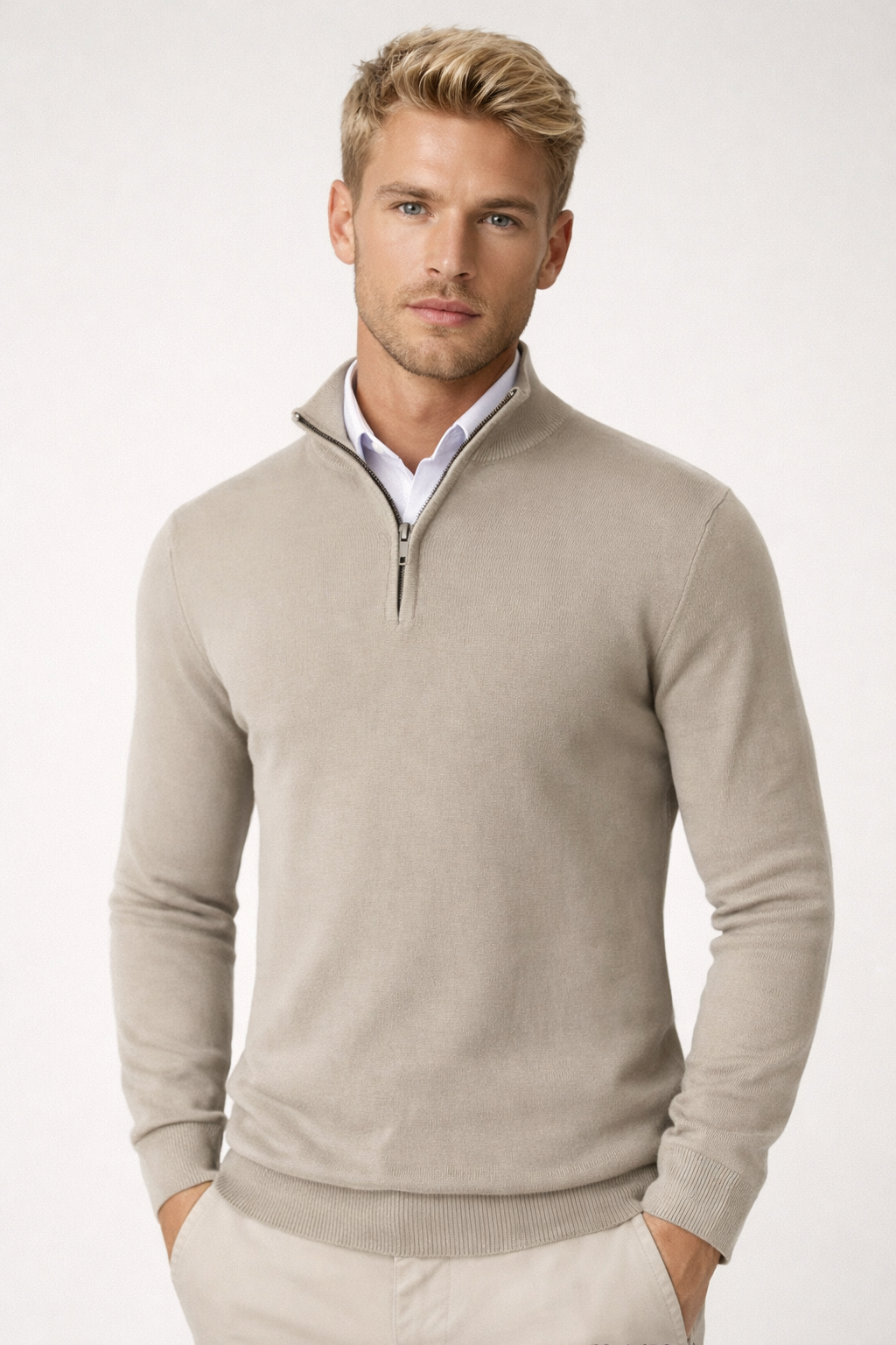 Draycen Men's Half-Zip Sweater – Mandarin Collar, Plush Knit & Smart-Casual Style