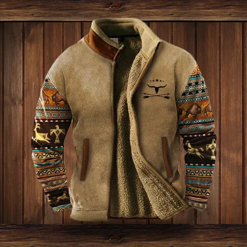 Halvard Cozy Western-Style Jacket – Fleece Lining & Tribal-Inspired Patterns for Cozy Winter Warmth