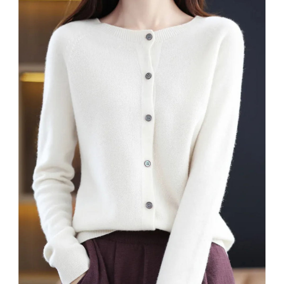 Elian Women's Cardigan – Sophisticated Gentle Merino Wool & Cashmere Cardigan with Crewneck