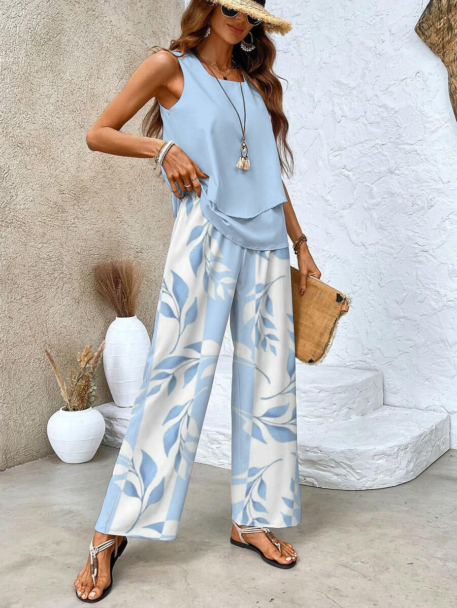 Milo Women's Set – Sophisticated Floral-Print Top & Trousers with a Flattering, Cozy Fit