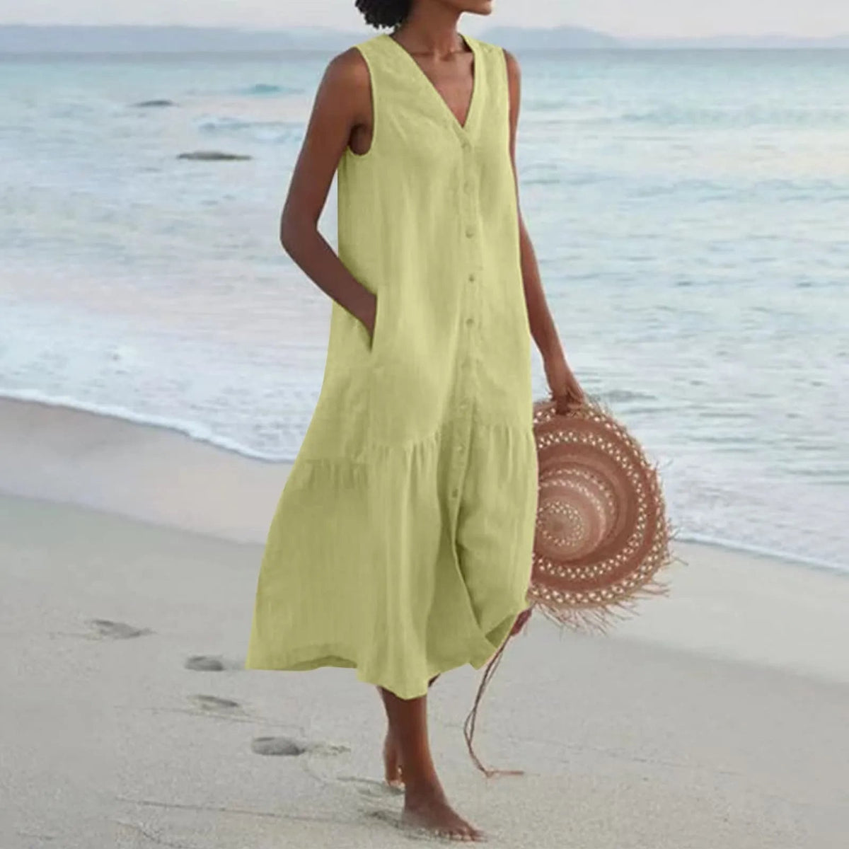 Sindri Women's Summer Dress – Refined V-Neckline Dress with an Airy Fit & Timeless Design