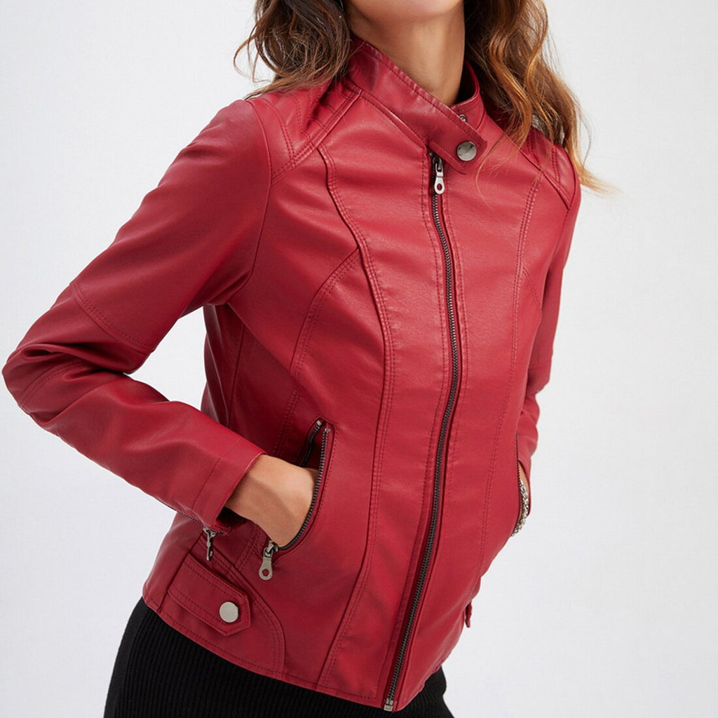 Dagfinn Women's Leather Jacket – Sophisticated Regular Fit with Zippered Handy Pockets & Zip Closure