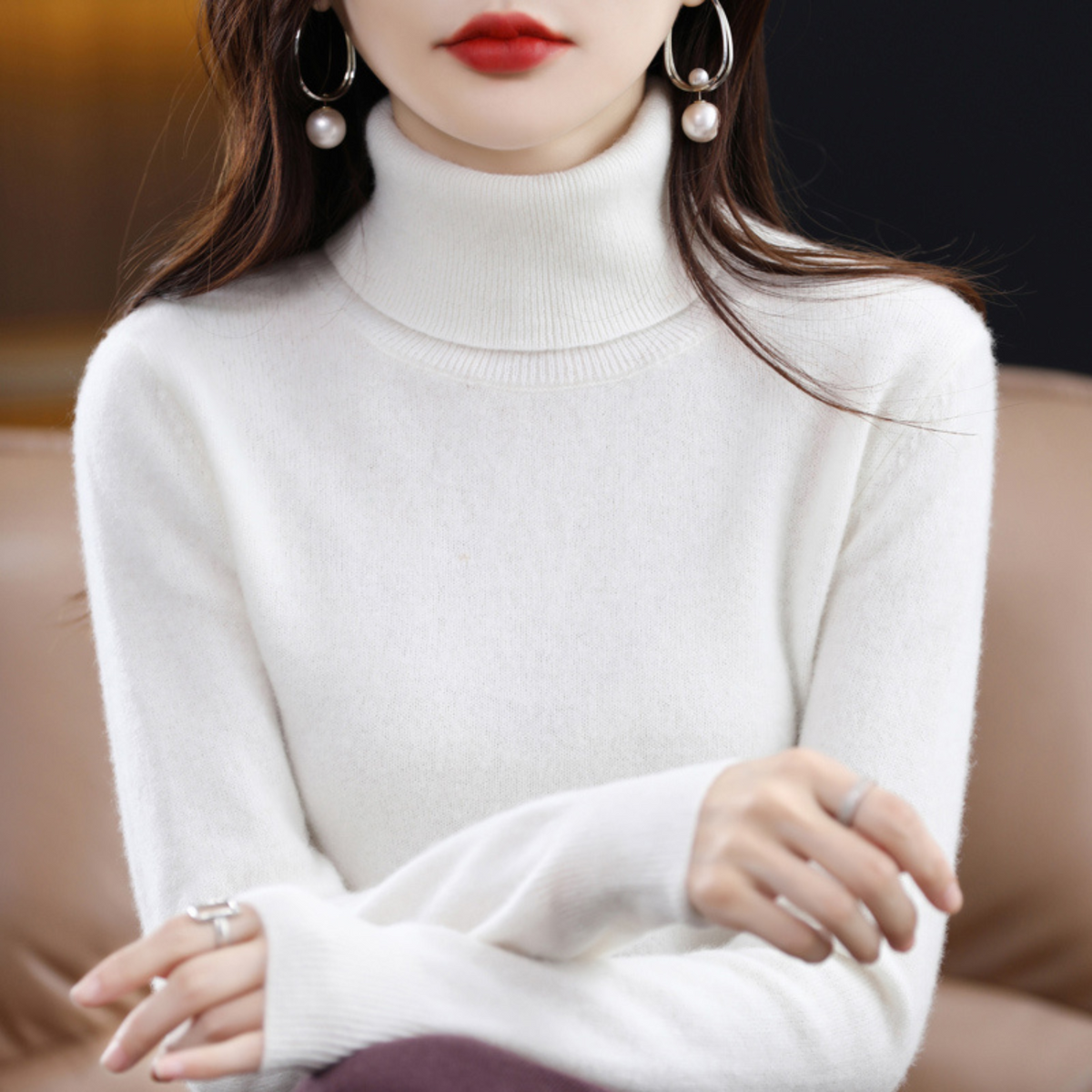 Delphinia Cashmere Turtleneck Sweater for Women – Premium Plush Knit for Warmth and Light Comfort