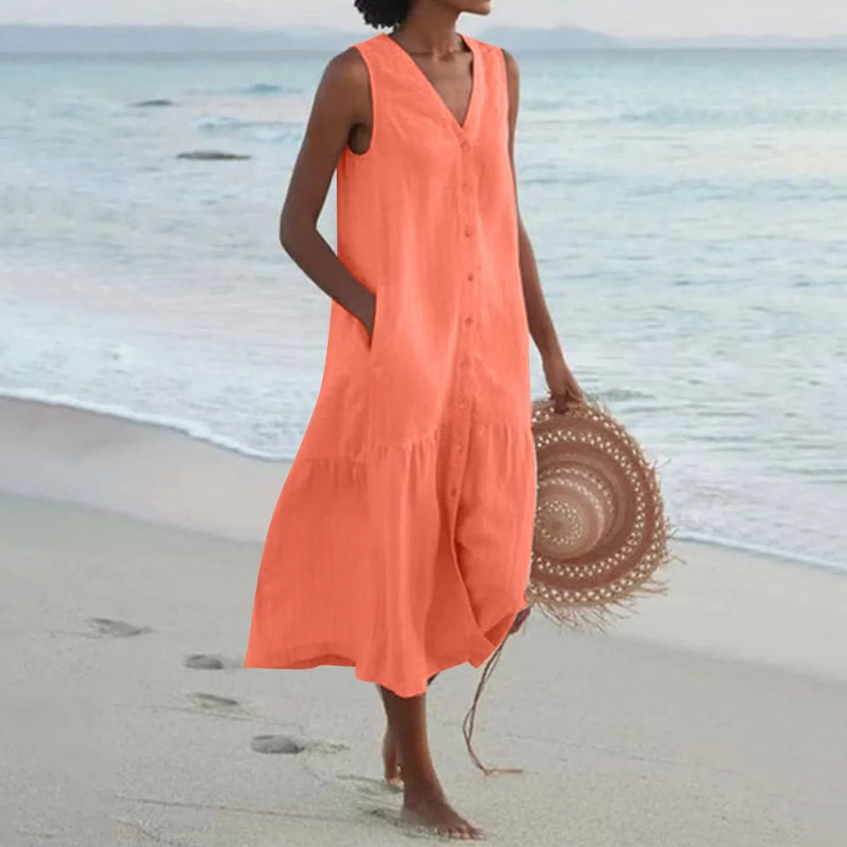 Sindri Women's Summer Dress – Refined V-Neckline Dress with an Airy Fit & Timeless Design