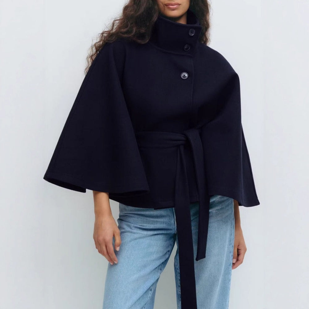 Saoirse Women's Cape Coat – High Collar & Adjustable Belt for Sophisticated Winter Warmth