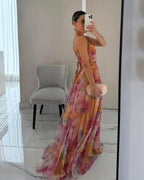 Branwen Women's Long Dress – Floral Summer Dress with Adjustable Closure & Flowing Silhouette