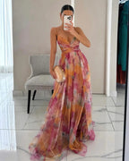 Branwen Women's Long Dress – Floral Summer Dress with Adjustable Closure & Flowing Silhouette