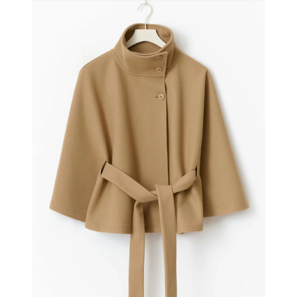 Saoirse Women's Cape Coat – High Collar & Adjustable Belt for Sophisticated Winter Warmth