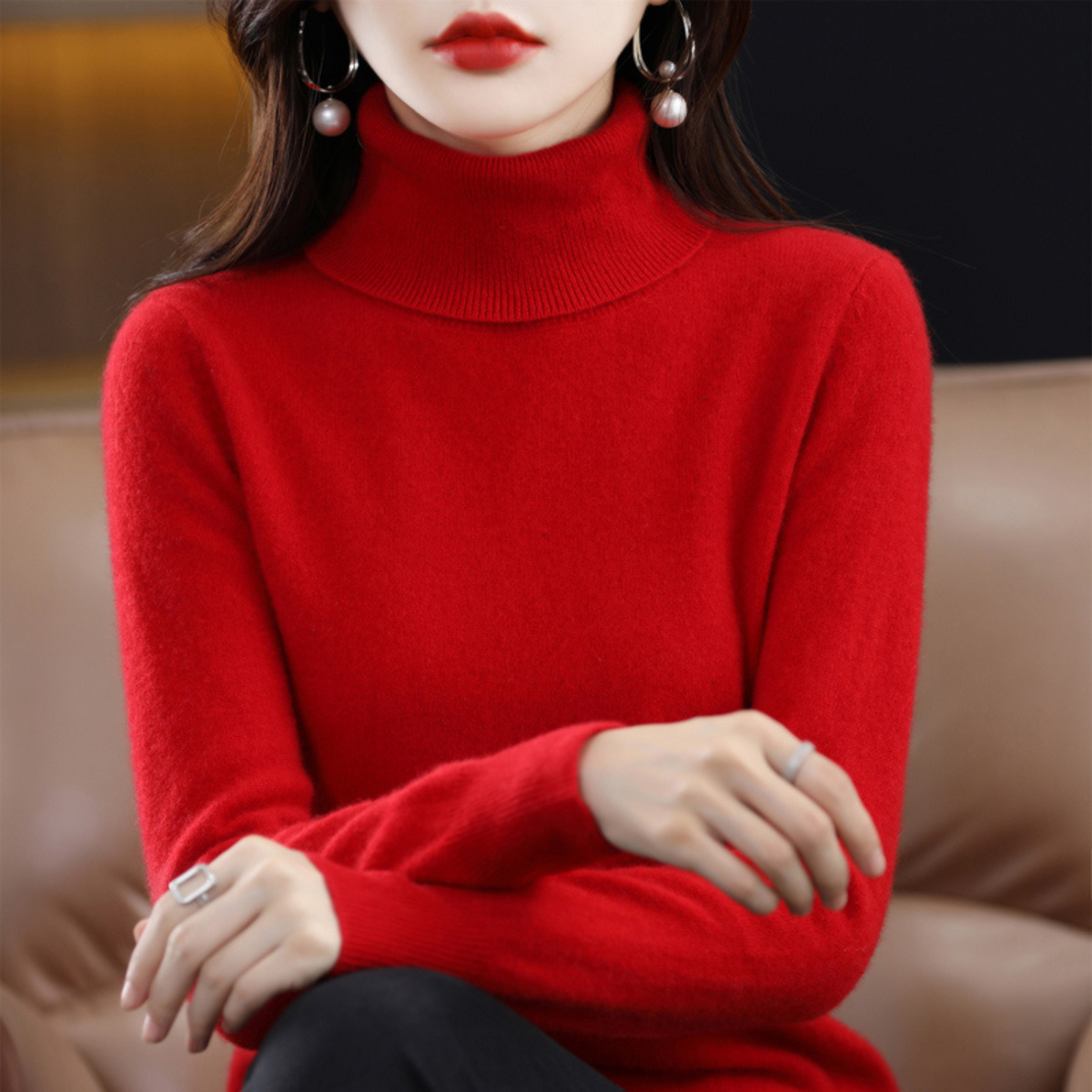 Delphinia Cashmere Turtleneck Sweater for Women – Premium Plush Knit for Warmth and Light Comfort
