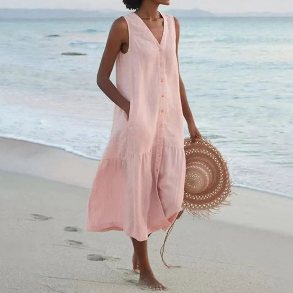 Sindri Women's Summer Dress – Refined V-Neckline Dress with an Airy Fit & Timeless Design