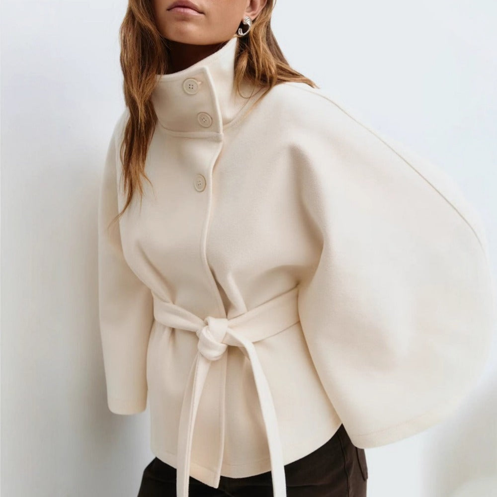 Saoirse Women's Cape Coat – High Collar & Adjustable Belt for Sophisticated Winter Warmth