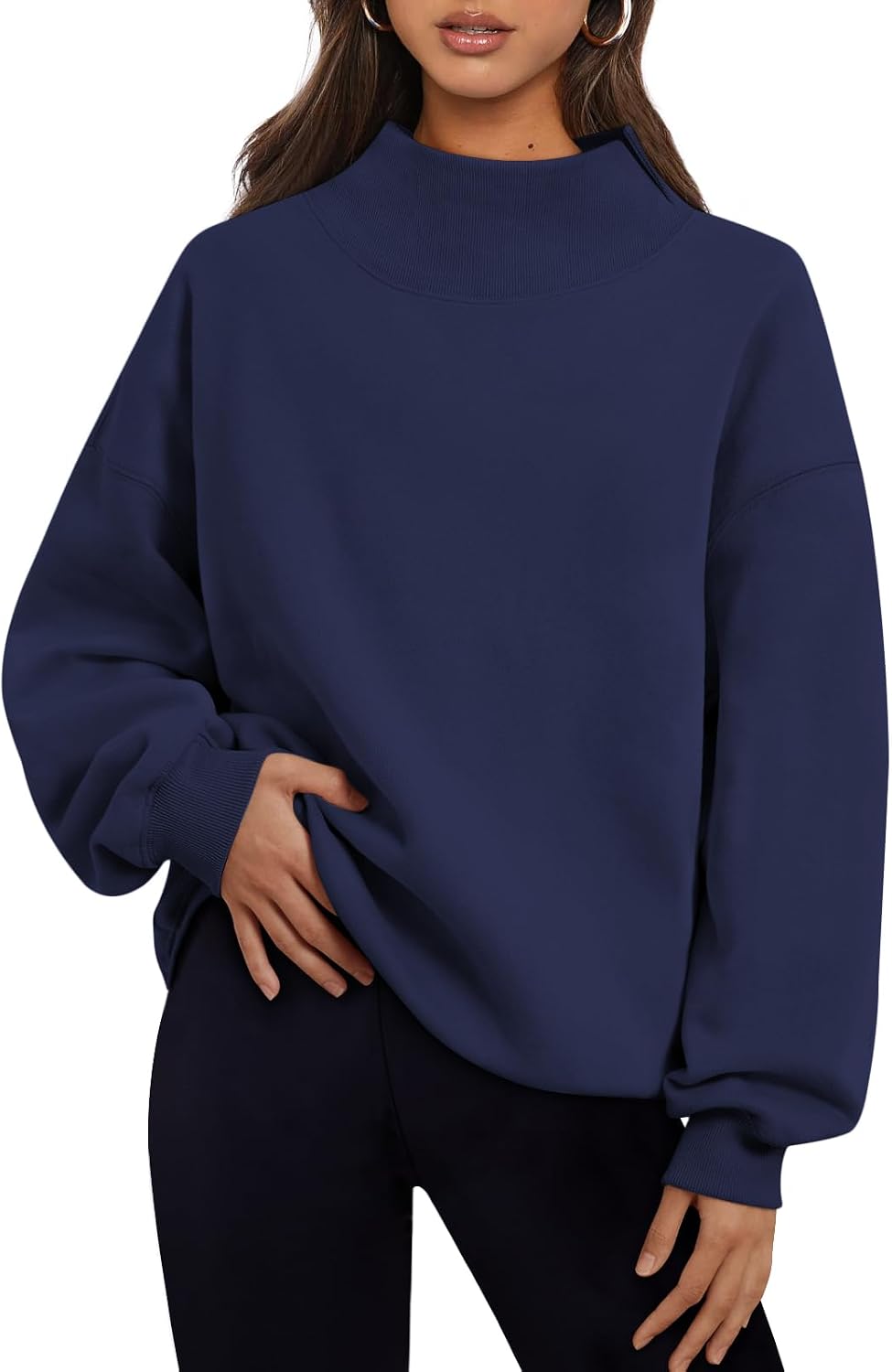 Kalinda Women's Oversized Fleece Sweatshirt – Asymmetric Neck, Dropped-Shoulder Design & Relaxed Silhouette