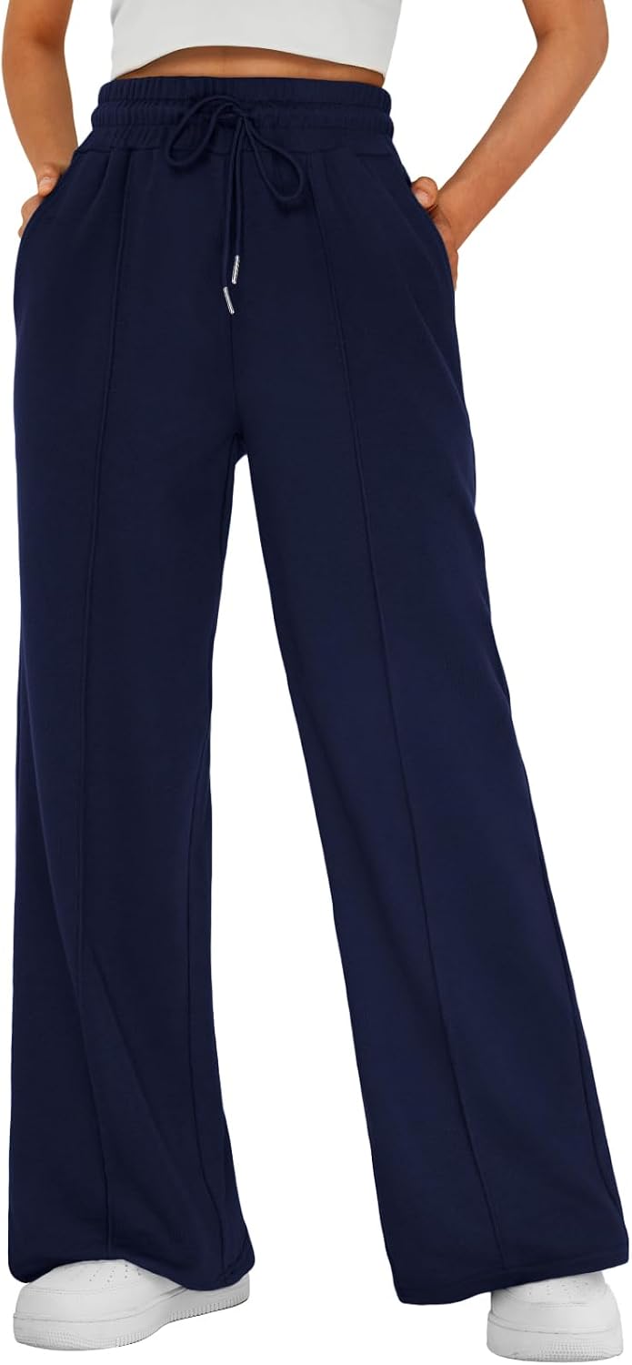 Kirstyn Women's Wide-Leg Sweatpants – High-Rise Waist, Drawstring & Side Slip Pockets
