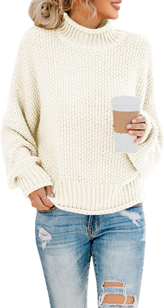 Harlan Women's Cable Knit Turtleneck Sweater – Dolman Sleeves, Loose Silhouette & Hip Length