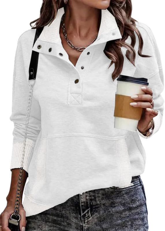 Faolan Women's Henley Sweatshirt – V-Neckline, Ribbed Texture & Easy Fit