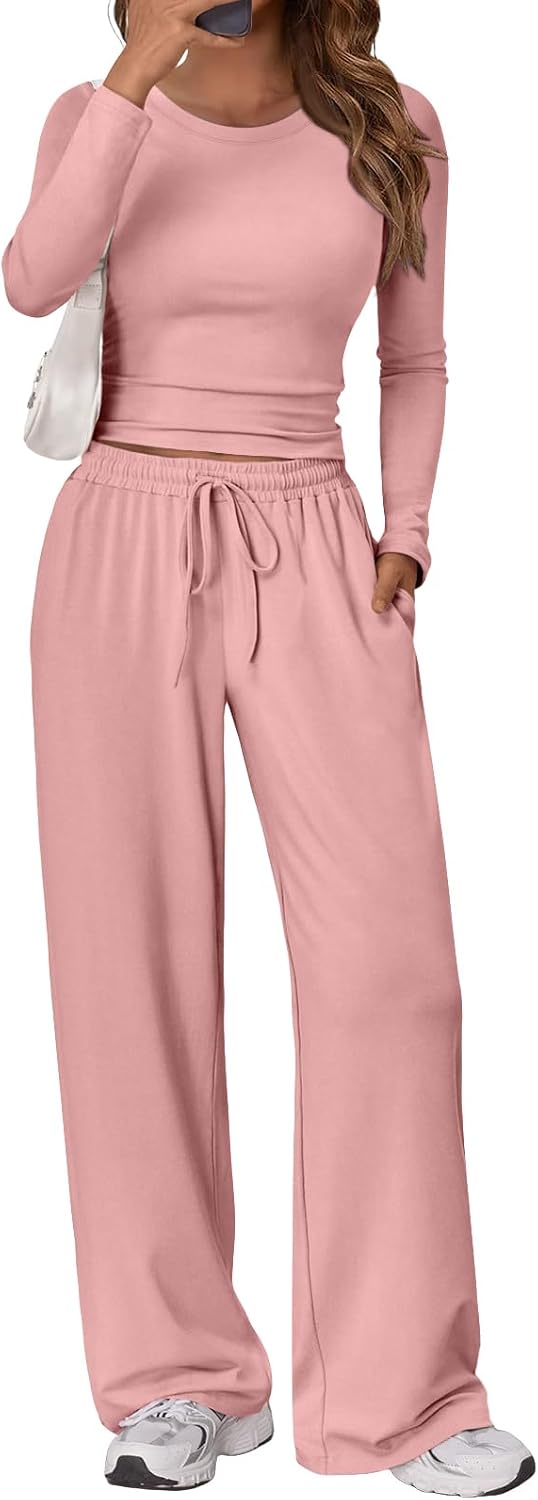 Renata Women's Two-Piece Lounge Set – Ruched Long-Sleeve Top & Wide-Leg Pants