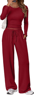 Renata Women's Two-Piece Lounge Set – Ruched Long-Sleeve Top & Wide-Leg Pants
