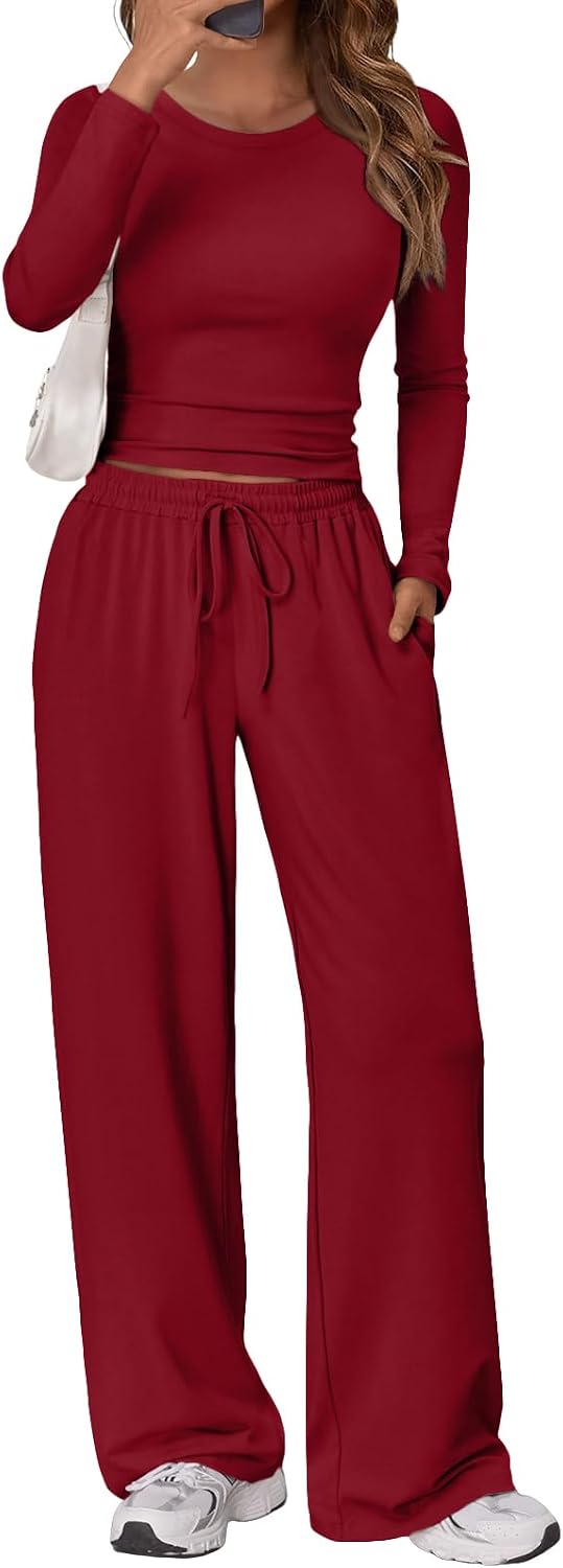 Renata Women's Two-Piece Lounge Set – Ruched Long-Sleeve Top & Wide-Leg Pants