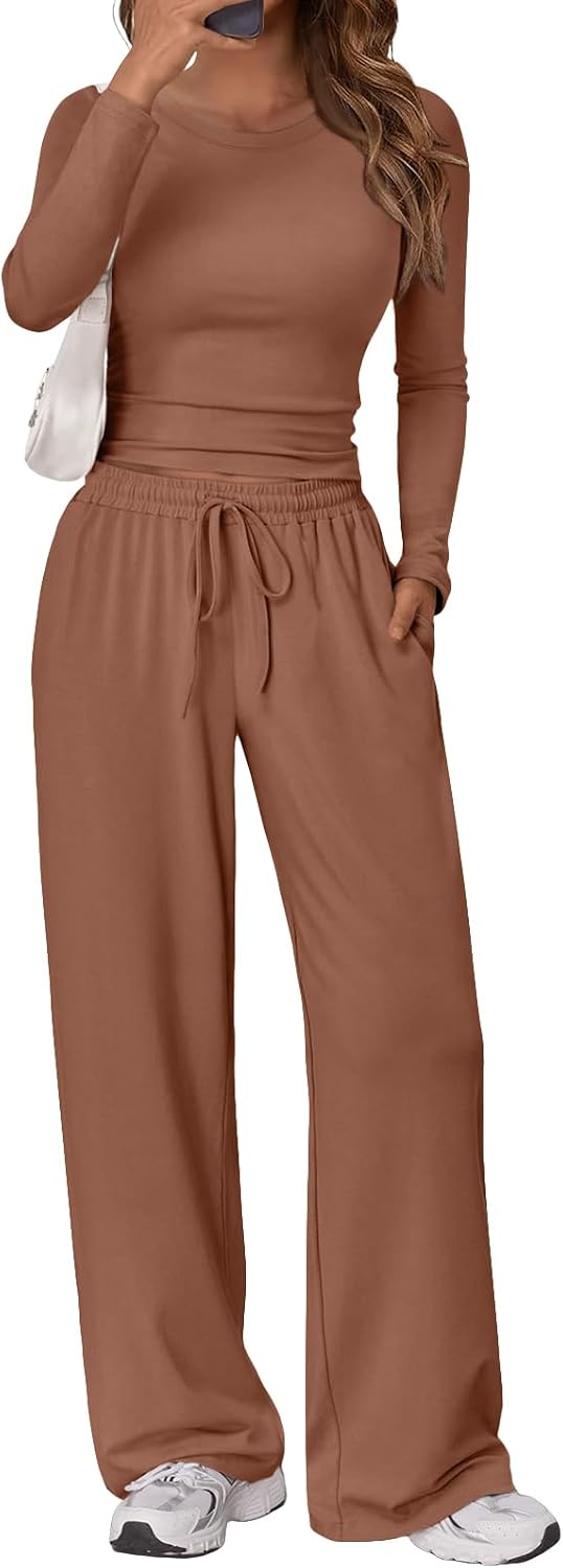 Renata Women's Two-Piece Lounge Set – Ruched Long-Sleeve Top & Wide-Leg Pants