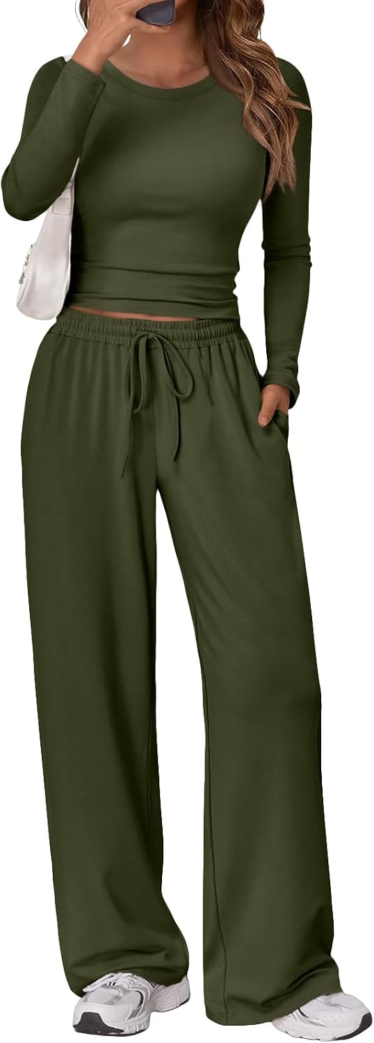 Renata Women's Two-Piece Lounge Set – Ruched Long-Sleeve Top & Wide-Leg Pants