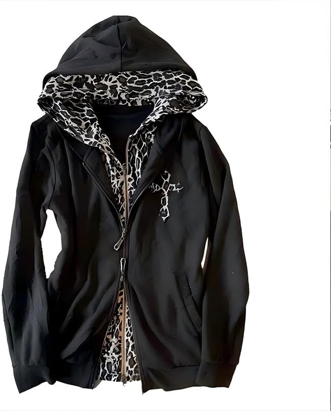 Brennus Women's Leopard Print Hoodie – Tailored Fit, Y2K Style & Plush Fabric