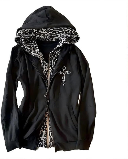Brennus Women's Leopard Print Hoodie – Tailored Fit, Y2K Style & Plush Fabric