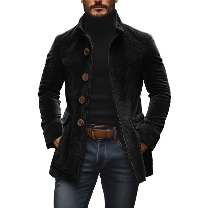 Valdemar Men's Corduroy Coat – Fitted Silhouette with Mandarin Collar & Sophisticated Side Slip Pockets